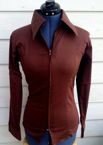 Ladies Zip Up Fitted Show Shirt - Brown