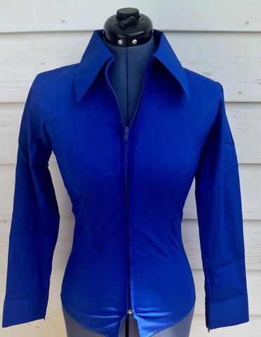 Ladies Zip Up Fitted Show Shirt - French Blue