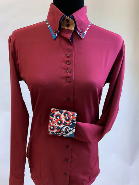 A Solid Microfiber Fitted Button Down - Burgundy