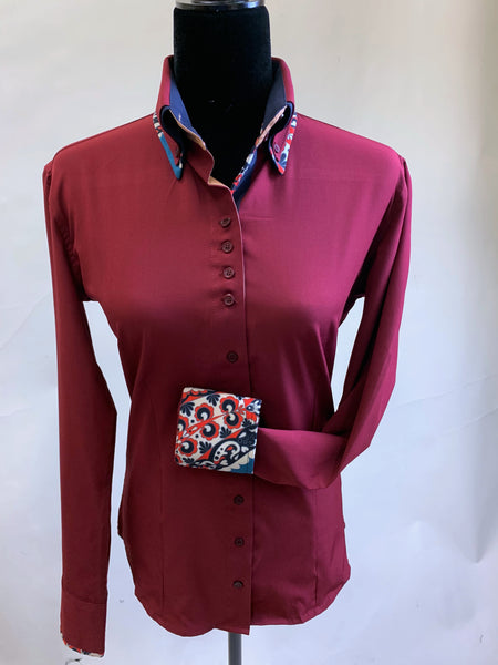 A Solid Microfiber Fitted Button Down - Burgundy