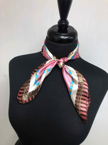 Rose Pink, Turquoise & Tan Chain Scarf