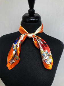 Orange Multi Colored Floral Scarf