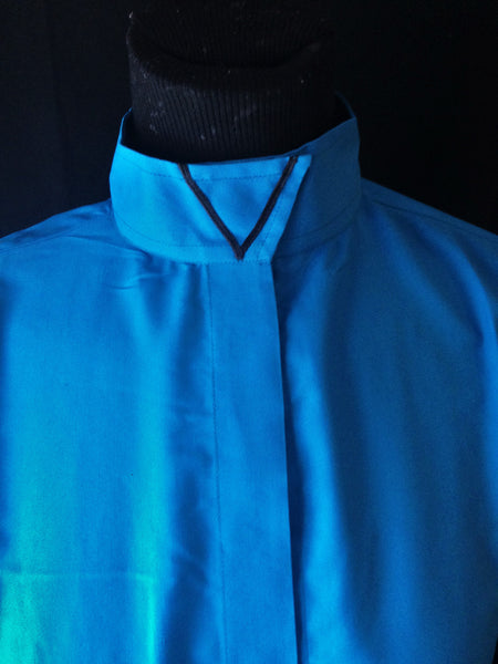 Ribbon V Wrap Collar Coolmax Hunt Shirt - Turquoise