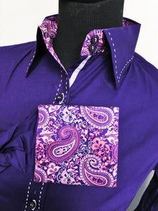 Buck-stitch Ladies Button Up Shirt - Violet