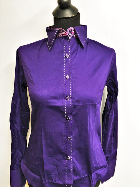 Buck-stitch Ladies Button Up Shirt - Violet