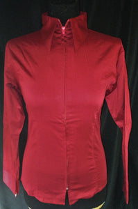Ladies Zip Up Fitted Show Shirt - Burgundy