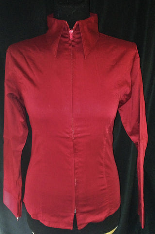 Ladies Zip Up Fitted Show Shirt - Burgundy