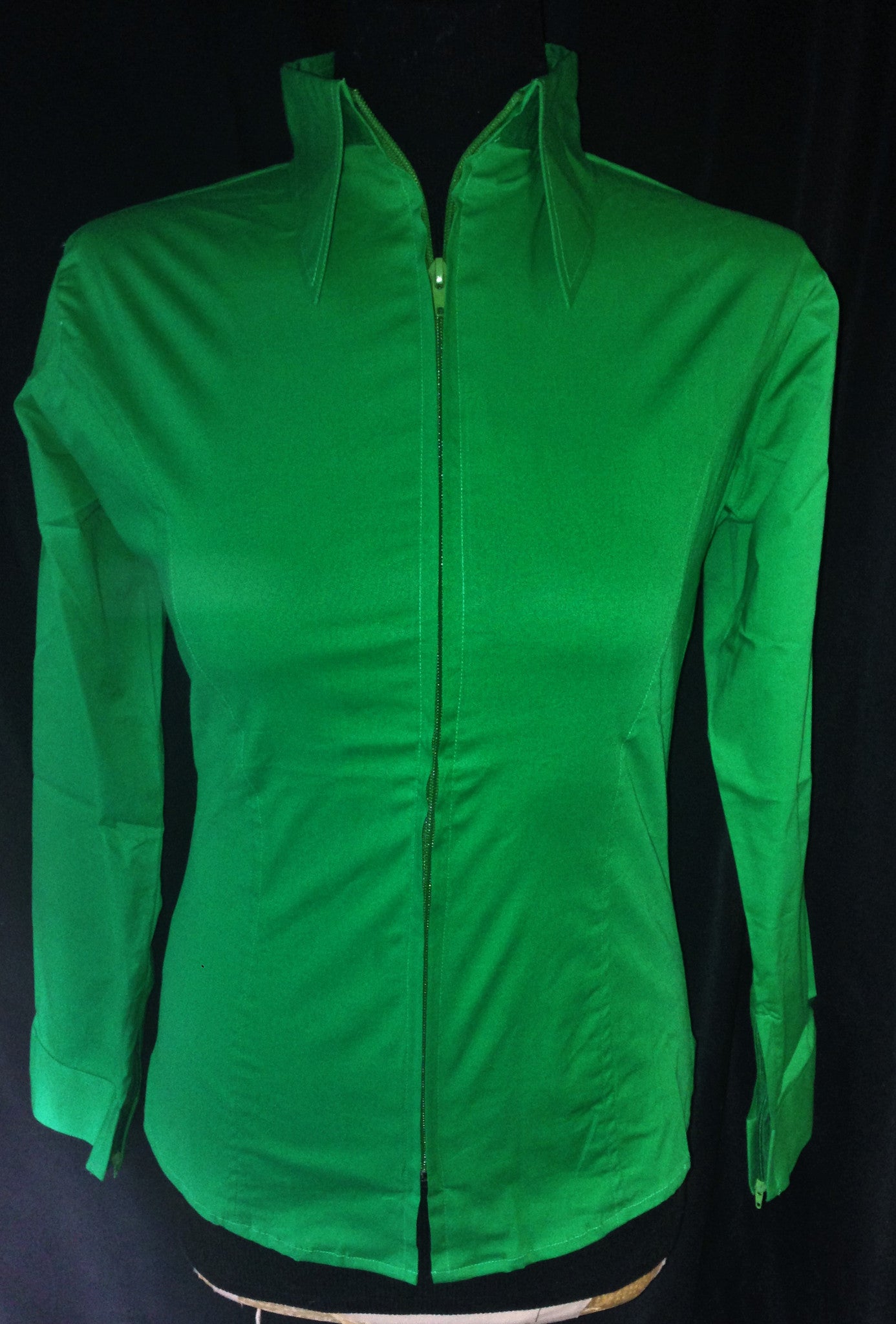 Ladies Zip Up Fitted Show Shirt - Emerald Green