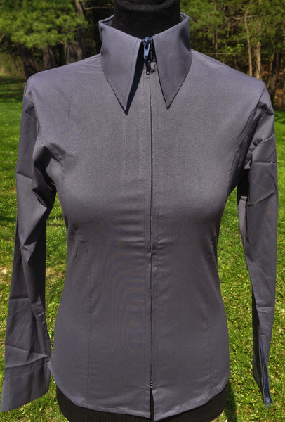 Ladies Zip Up Fitted Show Shirt - Charcoal