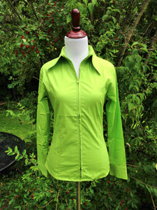 Ladies Zip Up Fitted Show Shirt - Lime Green