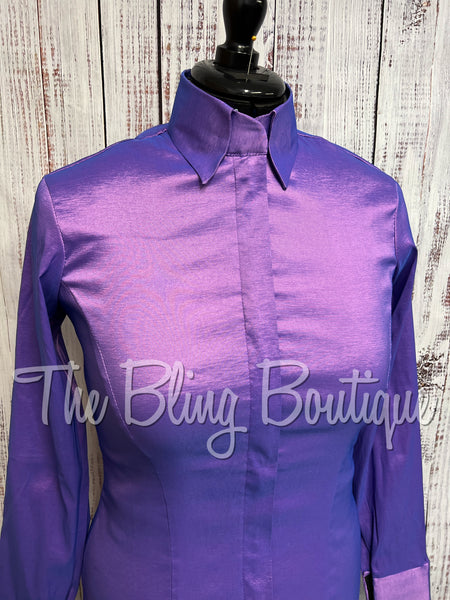 Fitted Taffeta Zip Up Shirt - Lavender