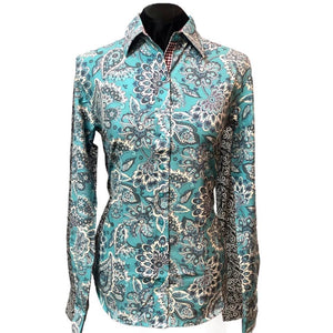 A Printed Fitted Button Down - Mint/Teal Paisley