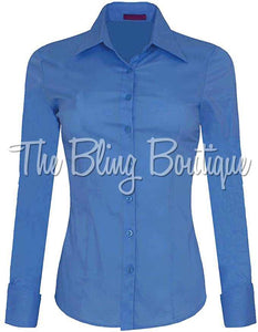 A Fitted Button Down Shirt - Periwinkle The Bling Boutique A Fitted Button Down Shirt - Periwinkle The Bling Boutique