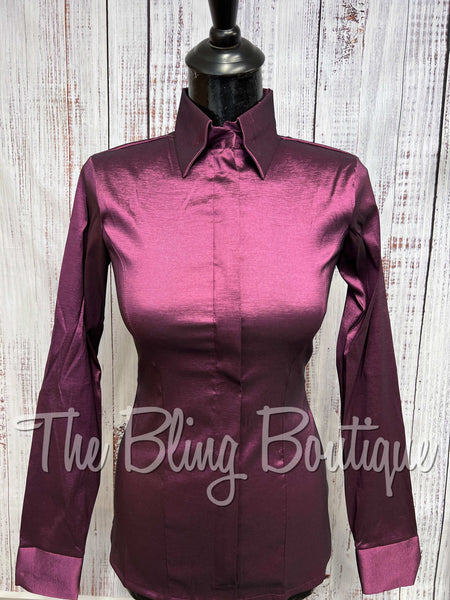 Fitted Taffeta Zip Up Shirt - Plum / Aubergine