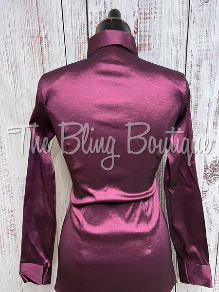 Fitted Taffeta Zip Up Shirt - Plum / Aubergine