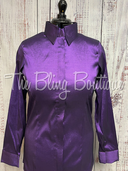 Fitted Taffeta Zip Up Shirt - Purple