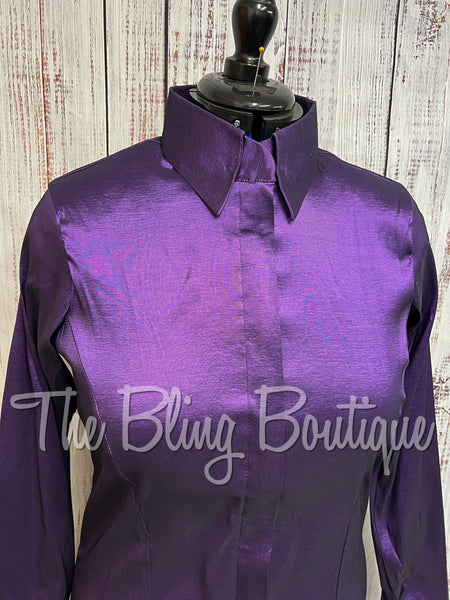 Fitted Taffeta Zip Up Shirt - Purple
