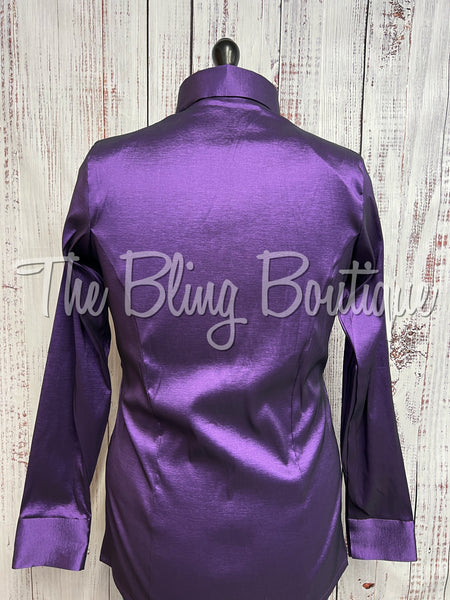 Fitted Taffeta Zip Up Shirt - Purple