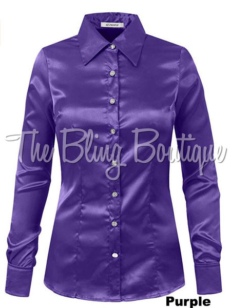 (Multiple Colors Available) Satin Button Down Shirt
