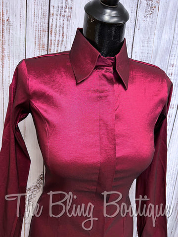 Fitted Taffeta Zip Up Shirt - Raspberry
