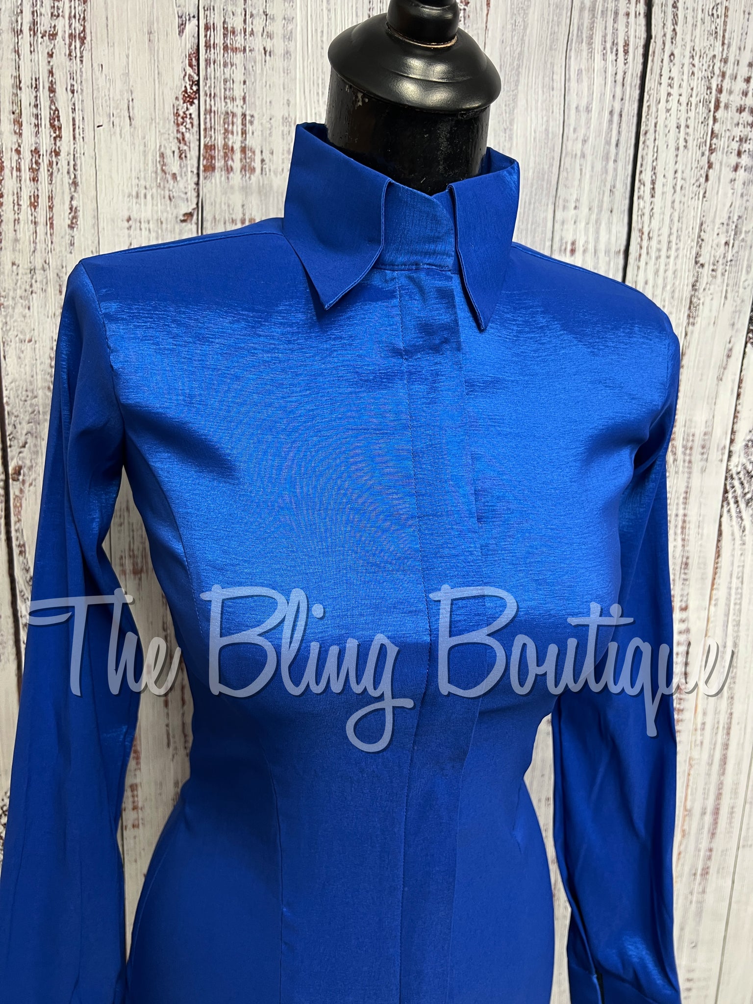 Fitted Taffeta Zip Up Shirt - Royal Blue