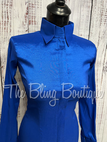 Fitted Taffeta Zip Up Shirt - Royal Blue