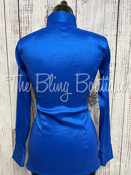 Fitted Taffeta Zip Up Shirt - Royal Blue