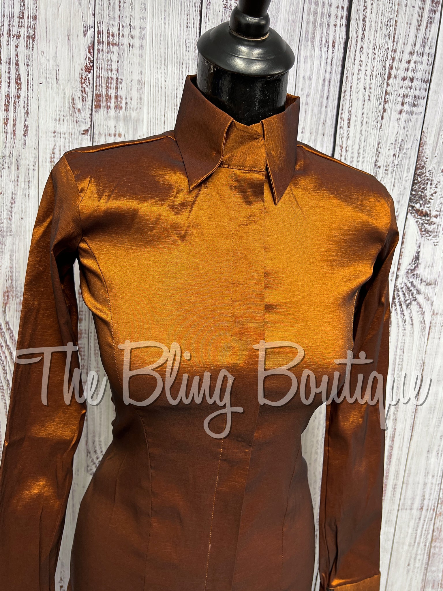 Fitted Taffeta Zip Up Shirt - Rust