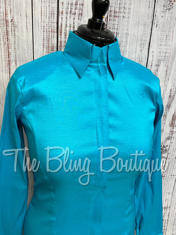 Fitted Taffeta Zip Up Shirt - Turquoise