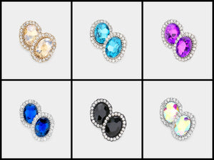 Oval Crystal Earrings (Multiple Colors Available)