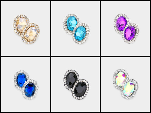 Oval Crystal Earrings (Multiple Colors Available)